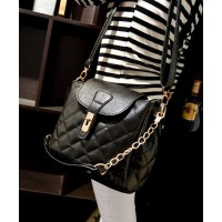 Fashion Women's Crossbody Bag With Checked and Metallic Chain Design